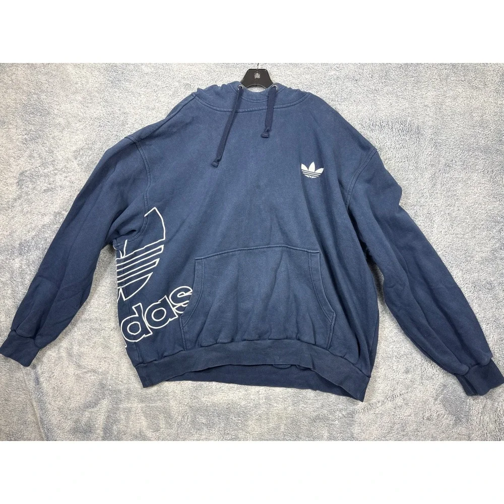 Adidas Mens 3XL Navy Hoodie Oversized Trefoil Big Logo Streetwear Sweatshirt